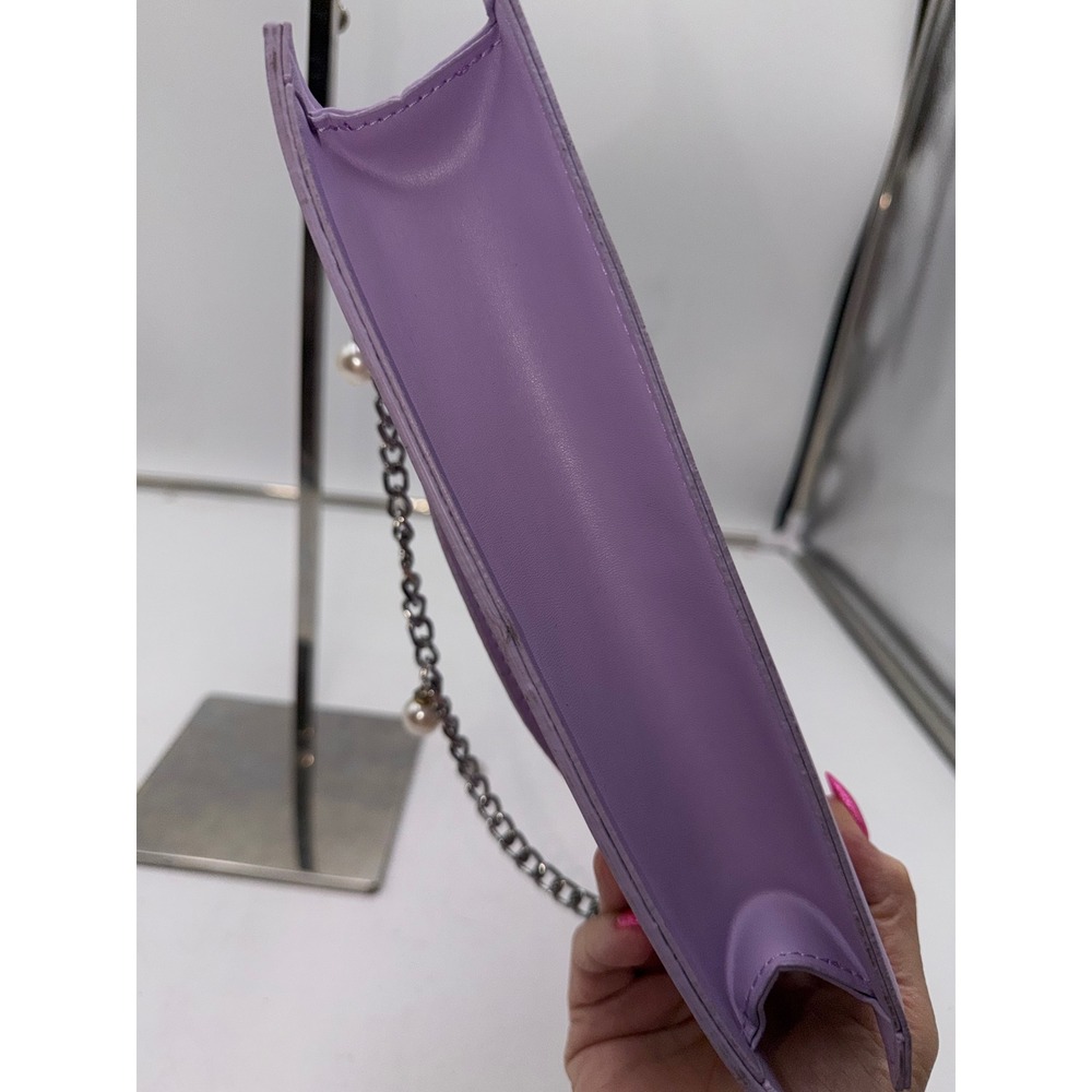 MG Purple Circular Handle Handbag with Pearl Chain Detail Lilac Evening Bag - Picture 7 of 11